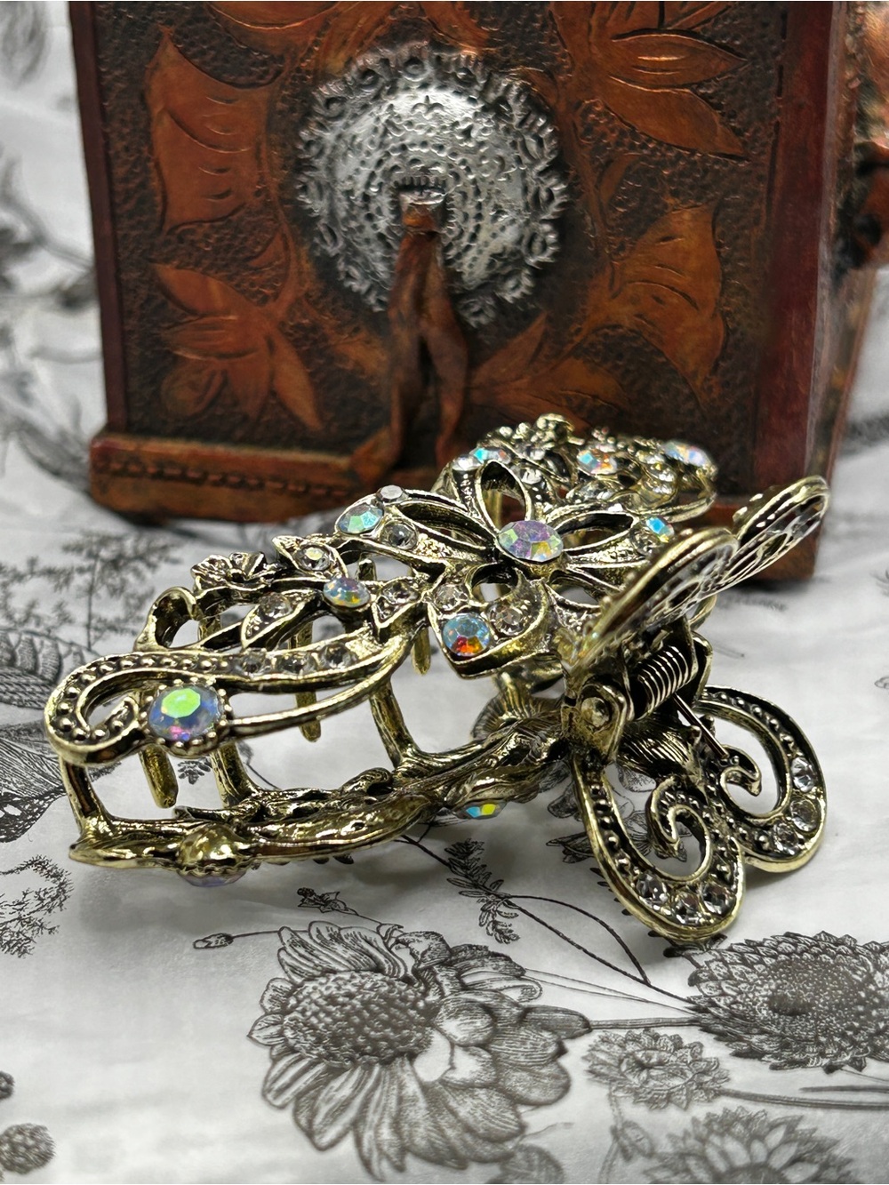 Silver Metal Hair Clip - Iridescent Accents - Picture 3 of 8